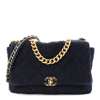 CHANEL Tweed Quilted Maxi Chanel 19 Flap Navy